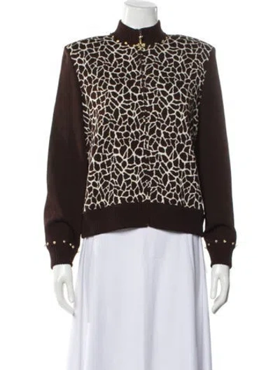 Pre-owned St John Animal Print Bomber Jacket In Brown