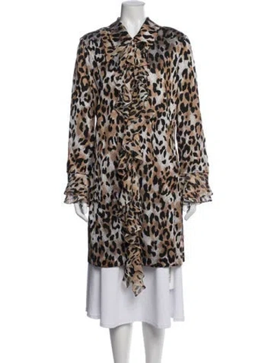 Pre-owned St John Animal Print Coat In Brown