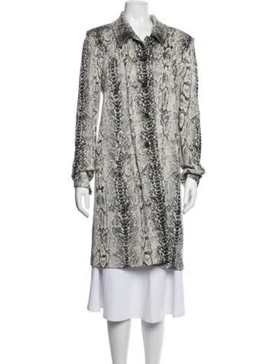 Pre-owned St John Animal Print Coat In White
