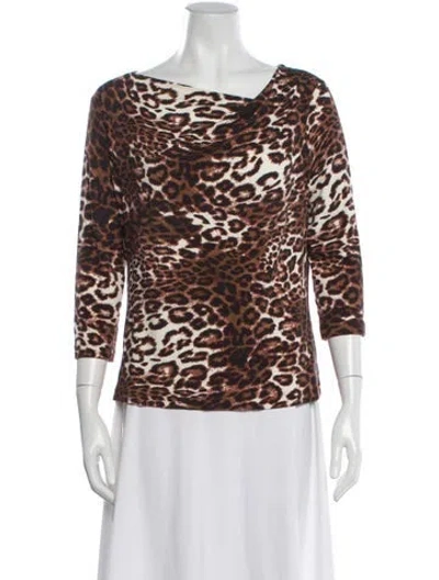 Pre-owned St John Animal Print Cowl Neck Top In Brown