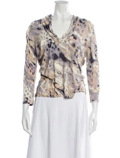 Pre-owned St John Animal Print Cowl Neck Top In Multi