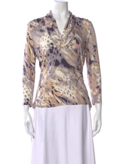 Pre-owned St John Animal Print Cowl Neck Top In Neutral