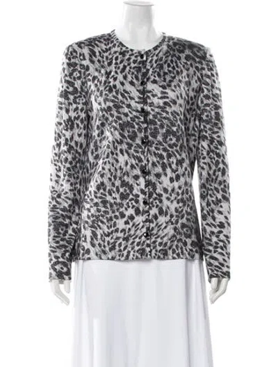 Pre-owned St John Animal Print Crew Neck Sweater
