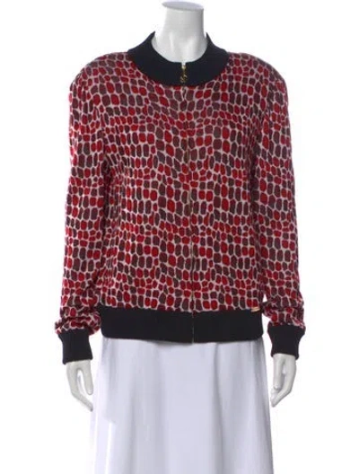 Pre-owned St John Animal Print Crew Neck Sweater In Red