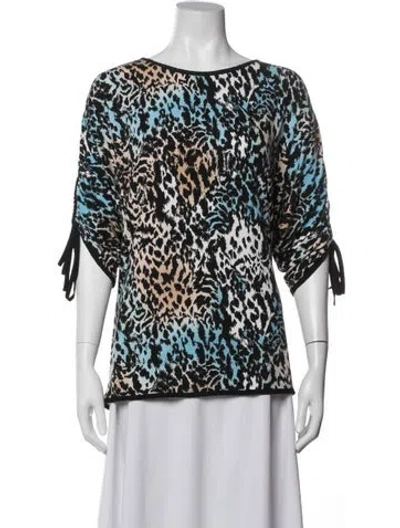 Pre-owned St John Animal Print Crew Neck Top In Black