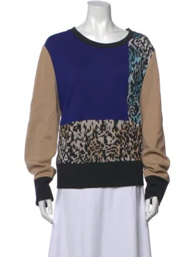 Pre-owned St John Animal Print Crew Neck Top In Blue