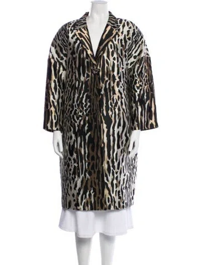 Pre-owned St John Animal Print Faux Fur Coat In Neutral