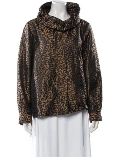Pre-owned St John Animal Print Faux Fur Jacket In Brown