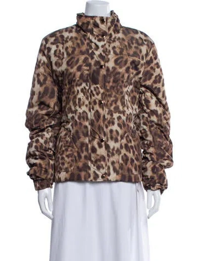Pre-owned St John Animal Print Faux Fur Jacket In Brown