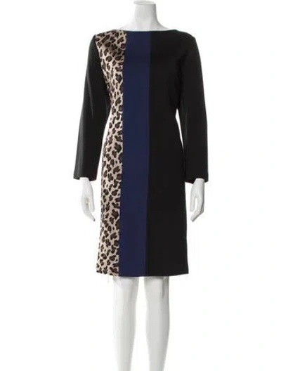Pre-owned St John Animal Print Knee-length Dress In Black