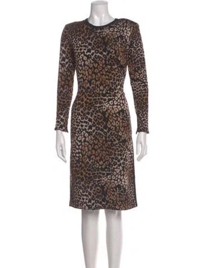 Pre-owned St John Animal Print Knee-length Dress In Brown