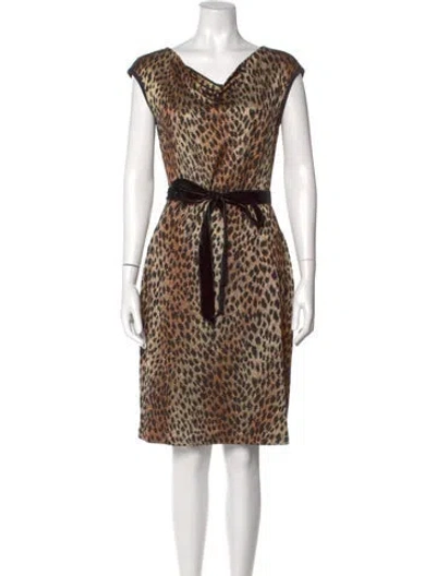 Pre-owned St John Animal Print Knee-length Dress In Brown
