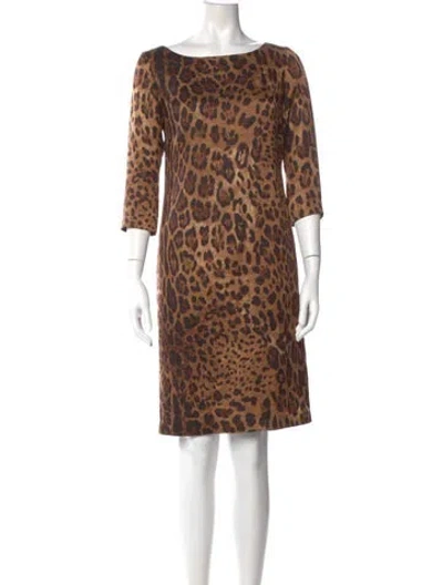 Pre-owned St John Animal Print Knee-length Dress In Brown