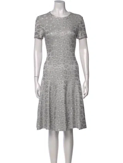 Pre-owned St John Animal Print Knee-length Dress In Silver