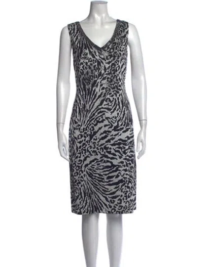 Pre-owned St John Animal Print Knee-length Dress In White