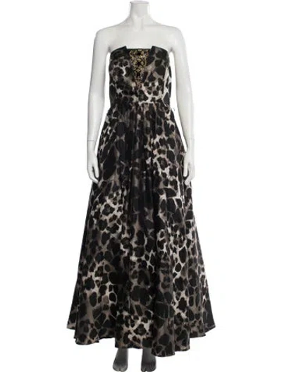Pre-owned St John Animal Print Long Dress In Black