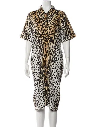 Pre-owned St John Animal Print Midi Length Dress In Neutral