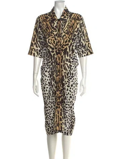 Pre-owned St John Animal Print Midi Length Dress In Neutral