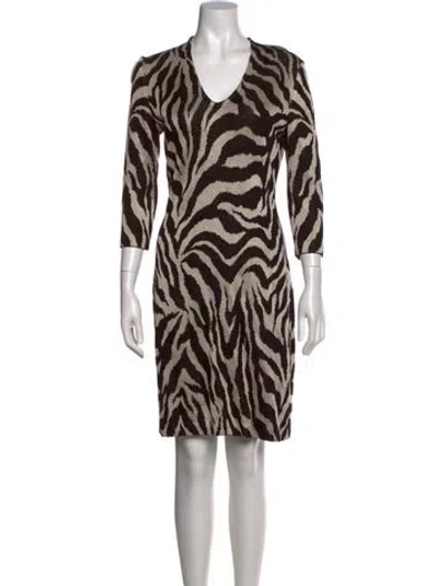 Pre-owned St John Animal Print Mini Dress In Brown