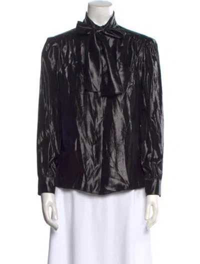 Pre-owned St John Animal Print Mock Neck Blouse In Black