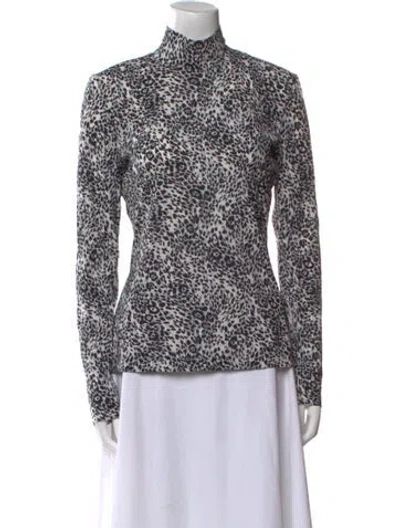Pre-owned St John Animal Print Mock Neck Blouse In Gray