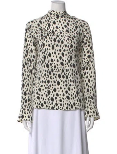 Pre-owned St John Animal Print Mock Neck Blouse In Neutral
