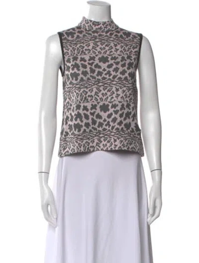Pre-owned St John Animal Print Mock Neck Sweater In Black