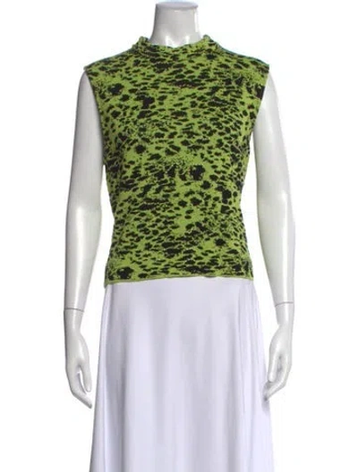 Pre-owned St John Animal Print Mock Neck Sweater In Black