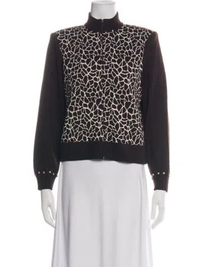Pre-owned St John Animal Print Mock Neck Sweater In Green