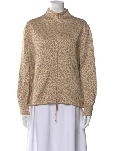 Pre-owned St John Animal Print Mock Neck Sweater In Metallic/neutrals
