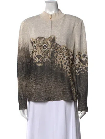 Pre-owned St John Animal Print Mock Neck Sweater In Neutrals