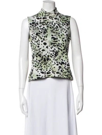 Pre-owned St John Animal Print Mock Neck Sweater In White