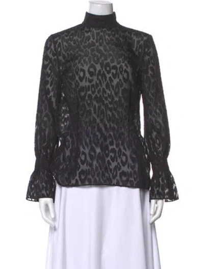 Pre-owned St John Animal Print Mock Neck Top In Black