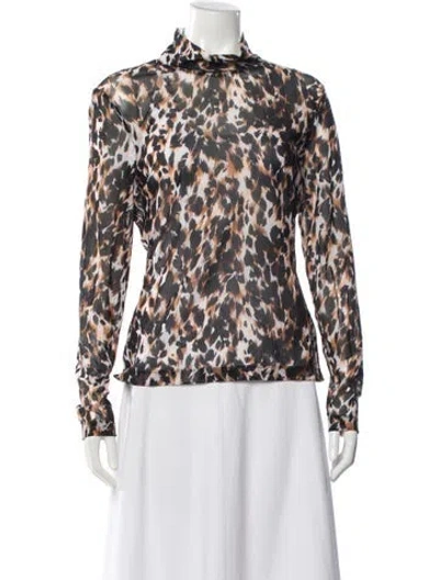 Pre-owned St John Animal Print Mock Neck Top In Brown
