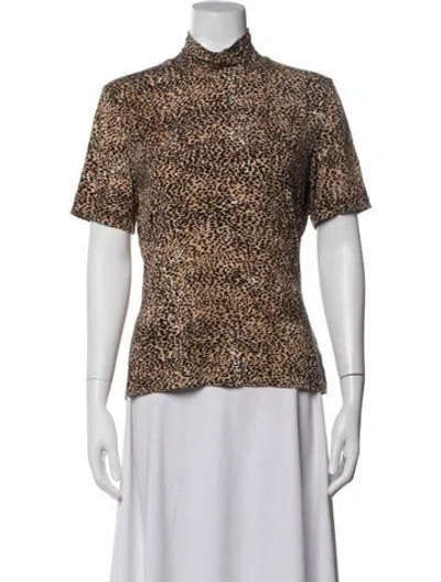 Pre-owned St John Animal Print Mock Neck Top In Brown
