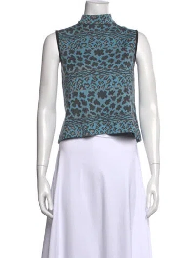 Pre-owned St John Animal Print Mock Neck Top In Gold