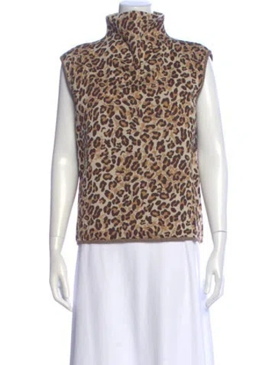 Pre-owned St John Animal Print Mock Neck Top In Neutral
