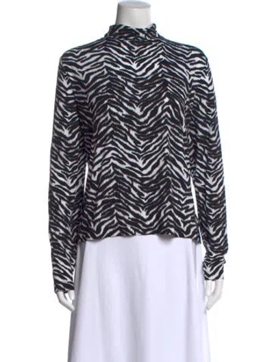 Pre-owned St John Animal Print Mock Neck Top W/ Tags In White