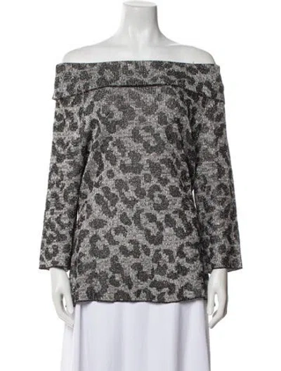 Pre-owned St John Animal Print Off-the-shoulder Blouse In Multi