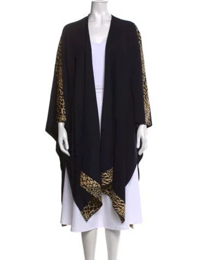 Pre-owned St John Animal Print Open Front Sweater In Black