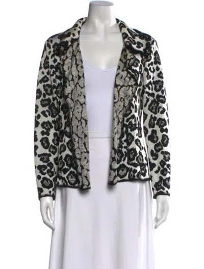 Pre-owned St John Animal Print Open Front Sweater In Black