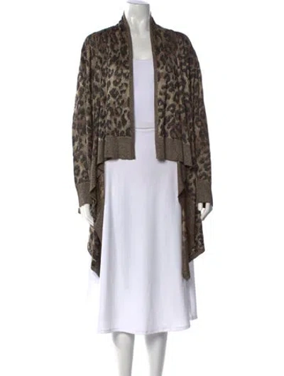 Pre-owned St John Animal Print Open Front Sweater In Brown