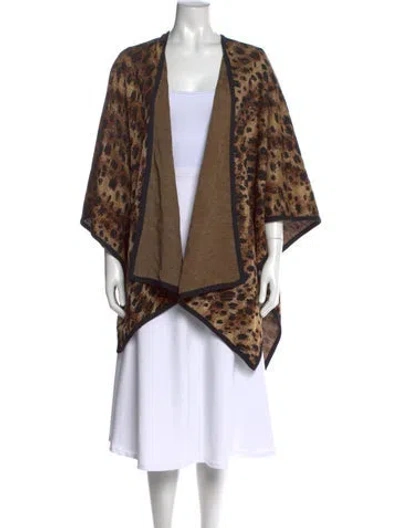 Pre-owned St John Animal Print Open Front Sweater In Brown