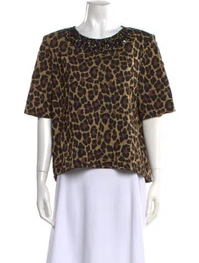 Pre-owned St John Animal Print Scoop Neck Sweater In Black