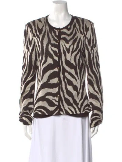 Pre-owned St John Animal Print Scoop Neck Sweater In Brown