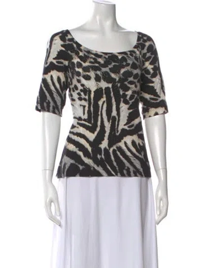 Pre-owned St John Animal Print Scoop Neck Top In Black