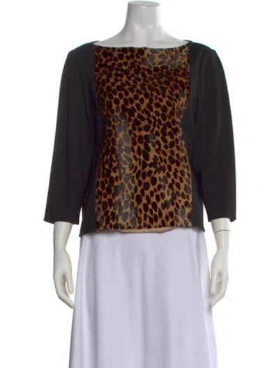 Pre-owned St John Animal Print Scoop Neck Top In Black