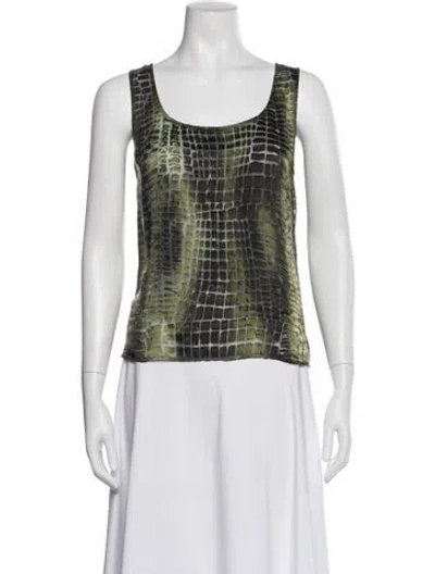 Pre-owned St John Animal Print Scoop Neck Top In Blue