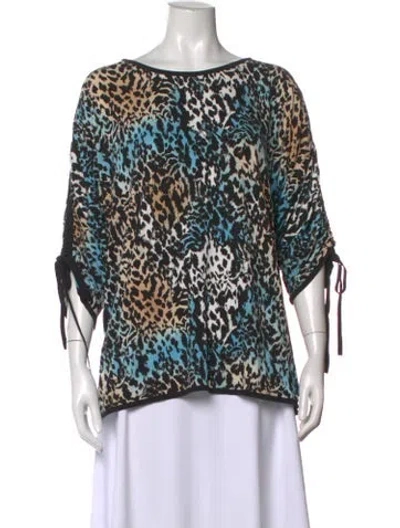 Pre-owned St John Animal Print Scoop Neck Top In Blue