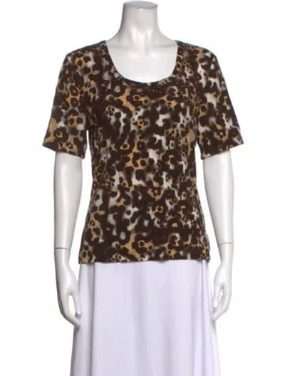 Pre-owned St John Animal Print Scoop Neck Top In Brown
